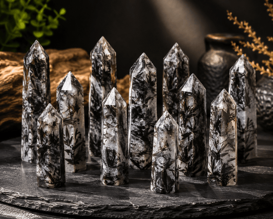 Black Flower Agate Crystal Tower | Random Pull | Natural Polished Point 4–6" - Workshop & Study