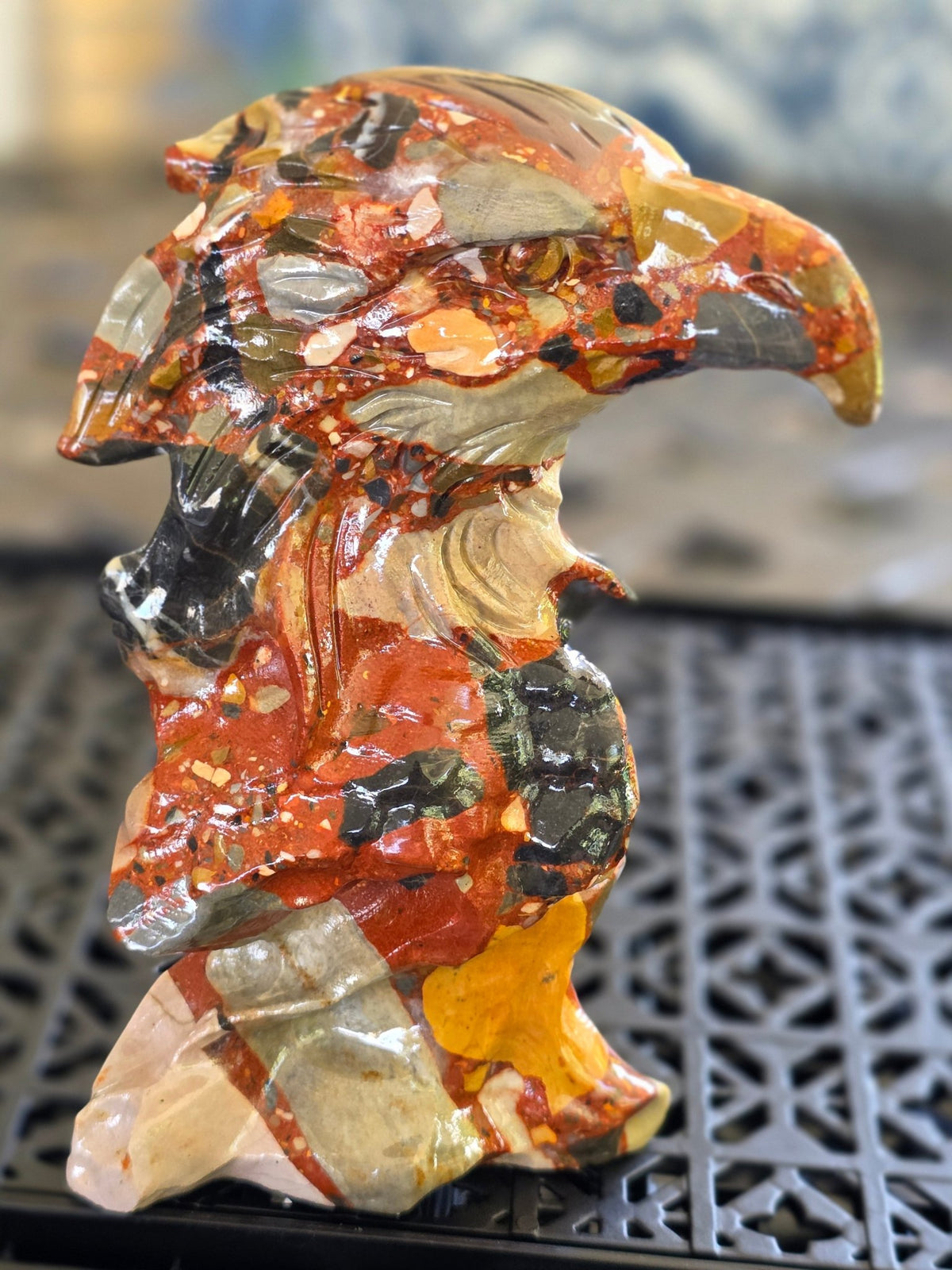 5.75" Brecciated Jasper Eagle Head Carving | Large Hand Carved Crystal Statue - Workshop & Study