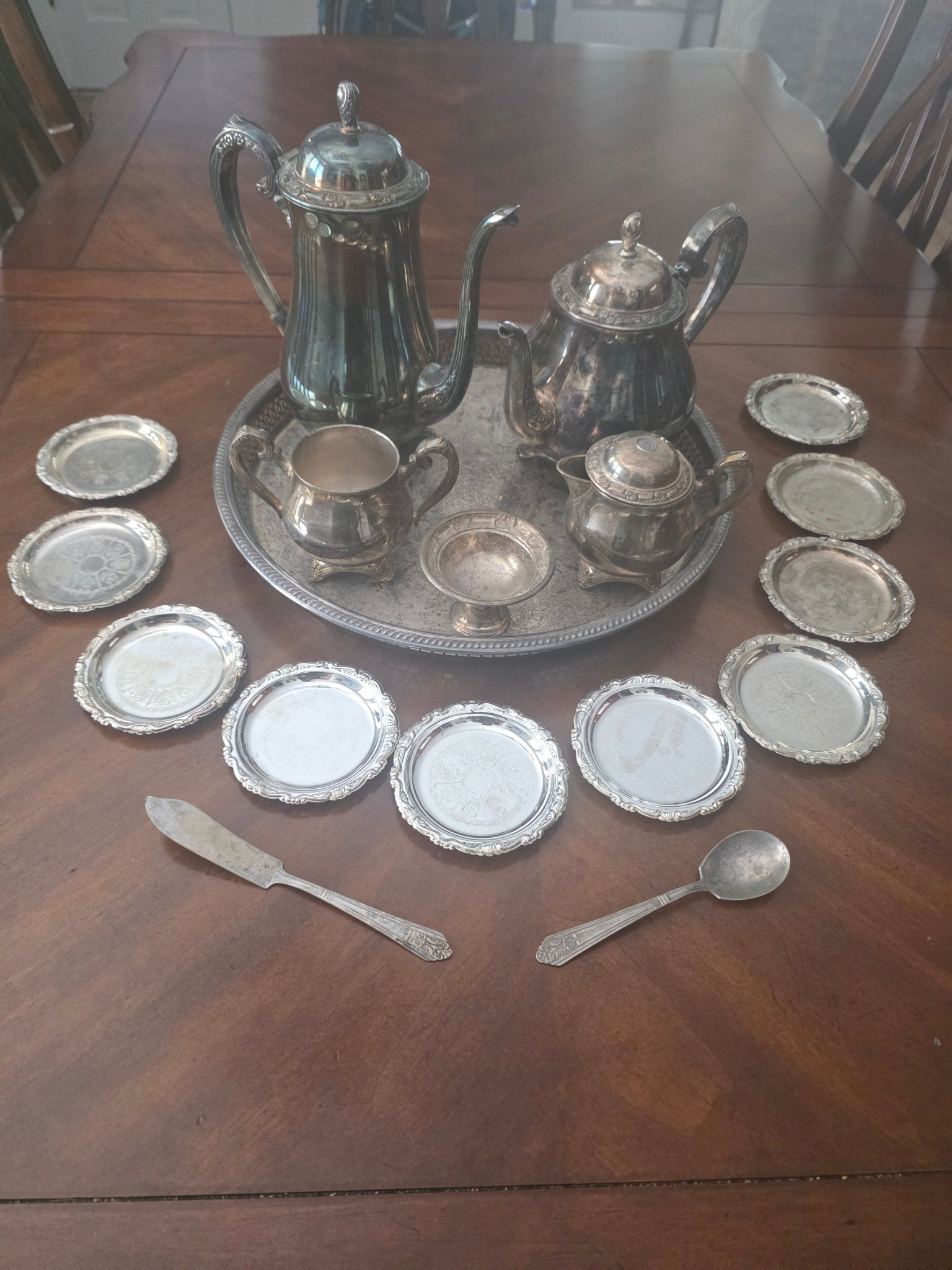 Vintage Silverplate Tea Coffee Service Set Tray Pots Sugar Creamer Dishes 15+ Pc - Workshop & Study