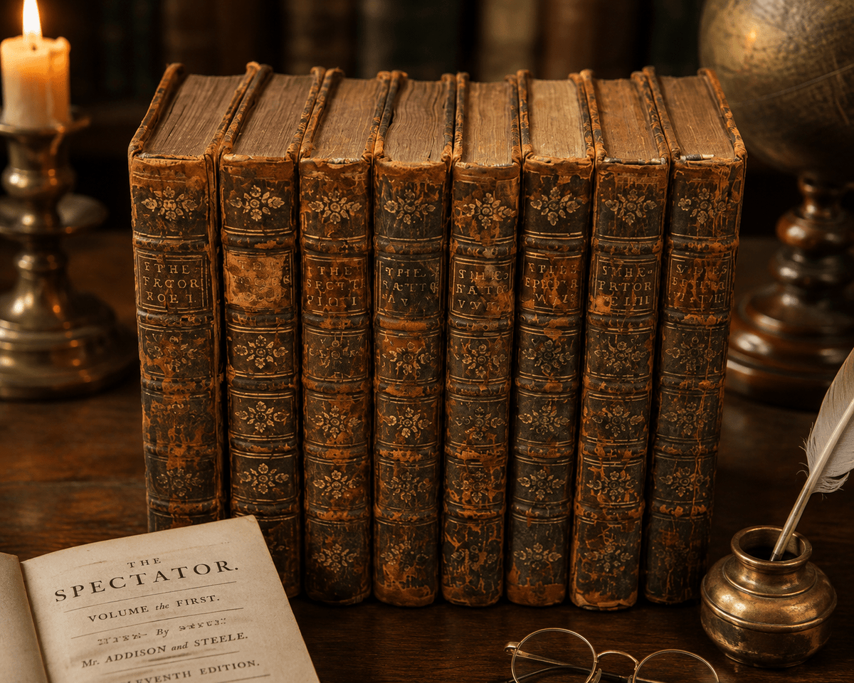 The Spectator – Eleventh Edition, 1733 Complete Eight-Volume Set Antique Collectible - Workshop & Study