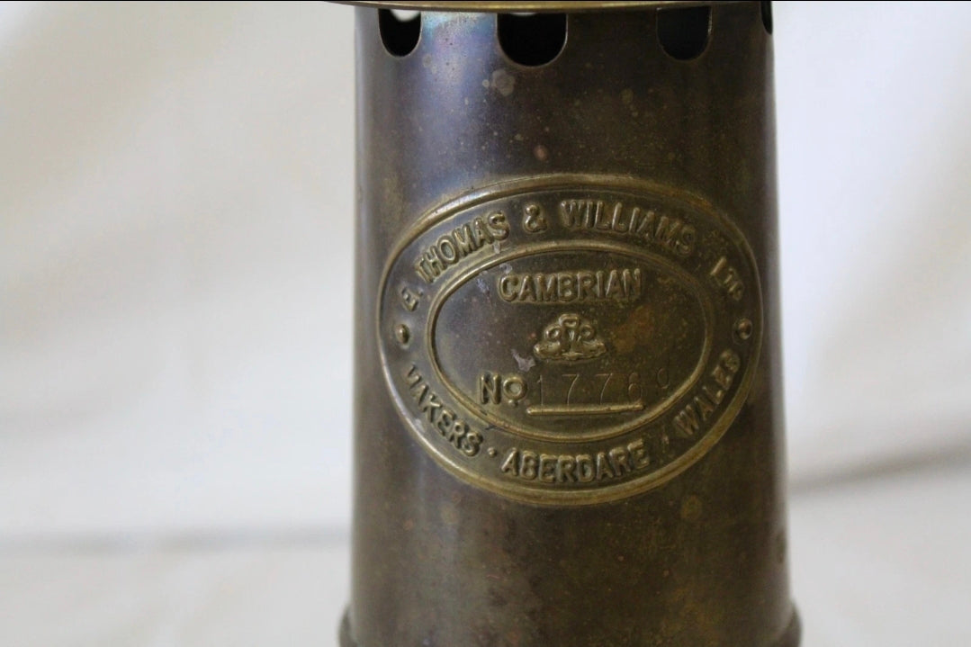 Antique E Thomas & Williams Cambrian Brass Miners Lamp Aberdare Wales No 7769