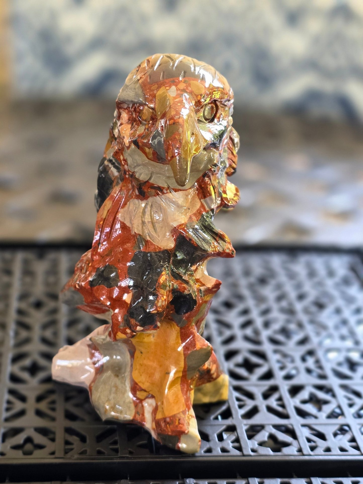 5.75" Brecciated Jasper Eagle Head Carving | Large Hand Carved Crystal Statue - Workshop & Study