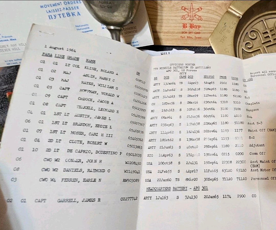 Cold War U.S. Army Officer Archive – Capt. Bobby E. Hill – Korea 1965–66 – 7th Missile Battalion Memorabilia Collection - Workshop & Study