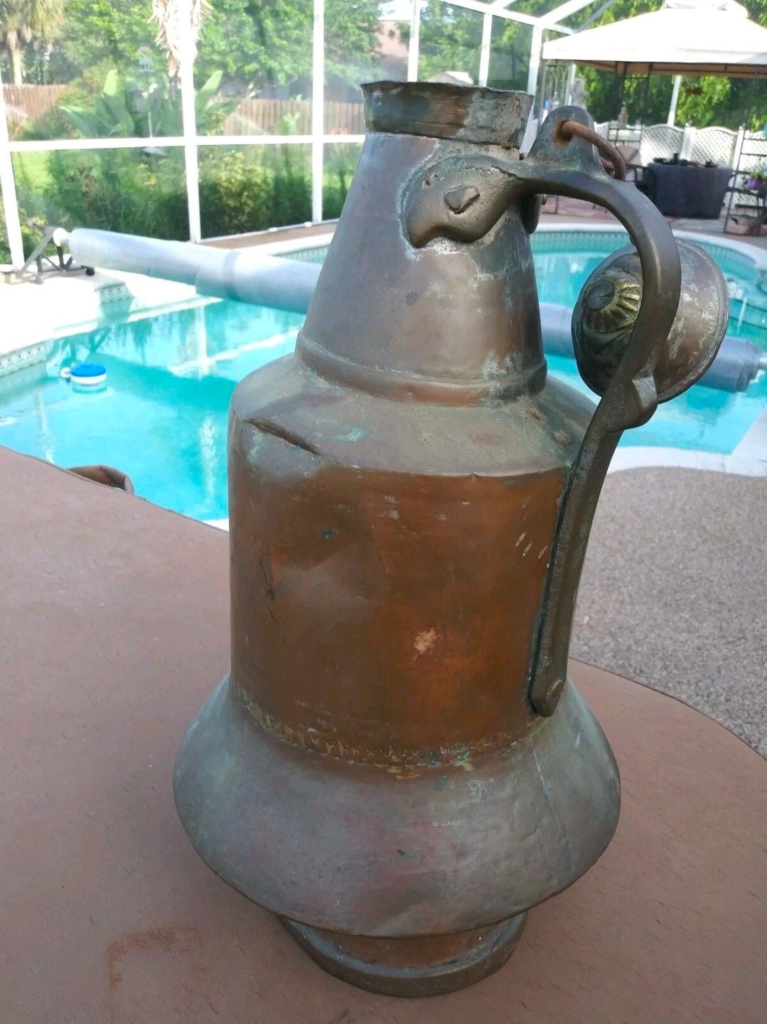 Antique Copper Insulated Jug with Lid c.1900 Industrial Primitive Farm Vessel 18” Tall - Workshop & Study