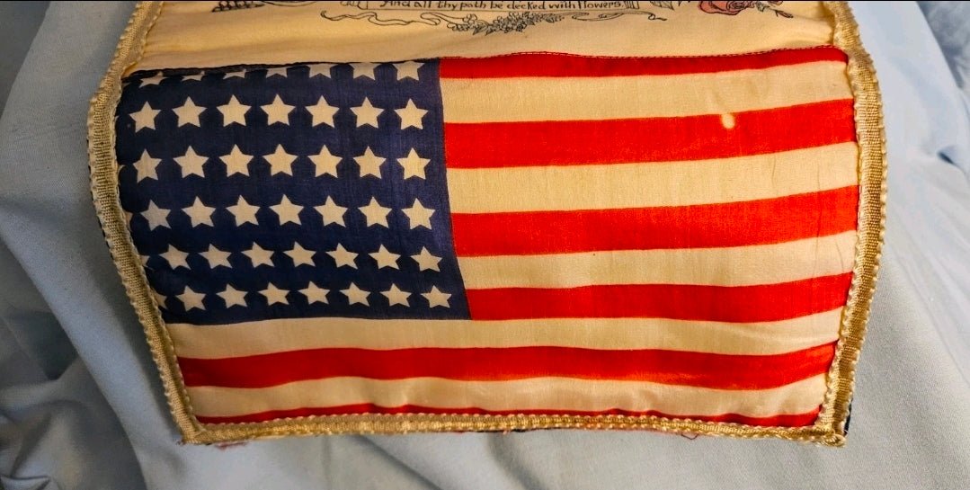 World War I Patriotic Silk Textile Set – “Serving Our Country” Banner & “Remember Me” Pillow Cover (c. 1917–1919) - Workshop & Study