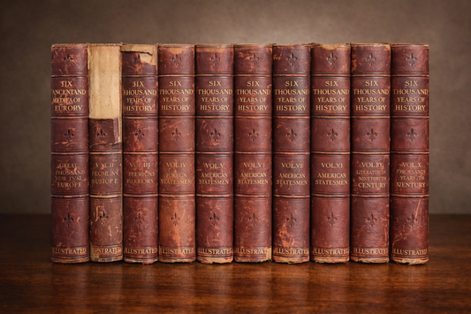 Antique Six Thousand Years of History Book Set Vol. I–X – Illustrated Red Leather Library Collection