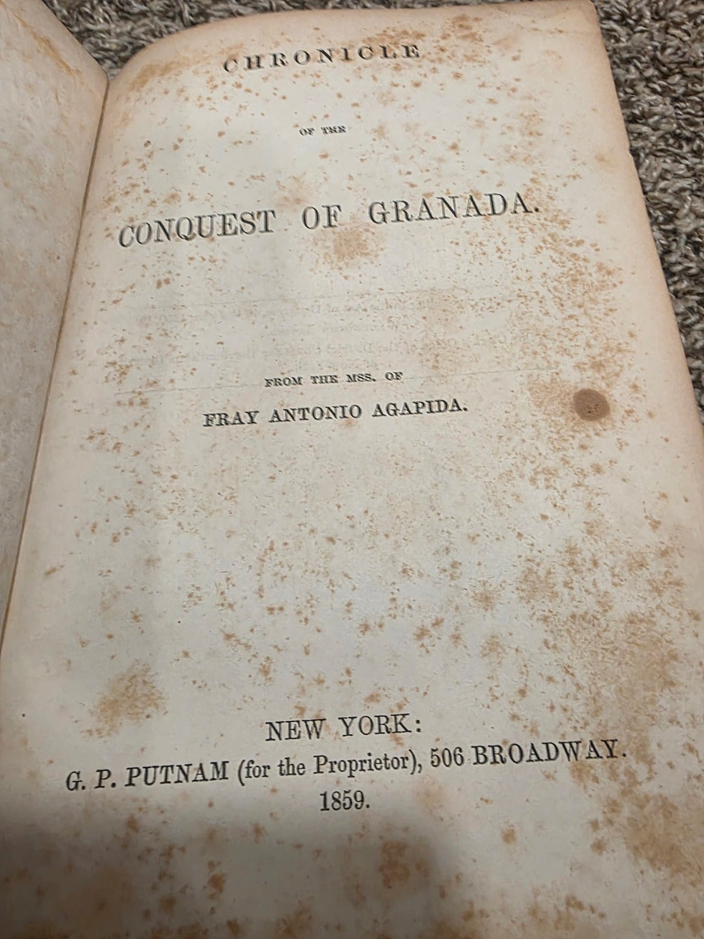 1859 Chronicle Conquest of Granada Washington Irving G.P. Putnam Antique Book - Workshop & Study