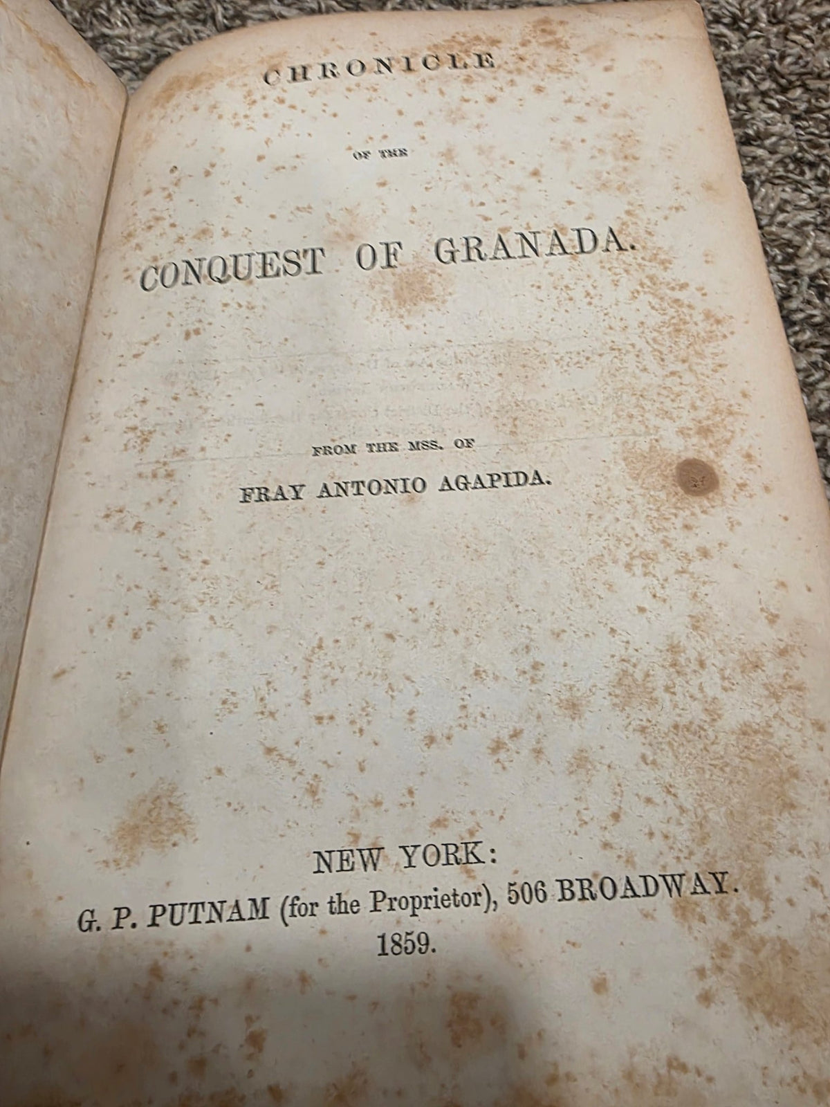 1859 Chronicle Conquest of Granada Washington Irving G.P. Putnam Antique Book - Workshop & Study