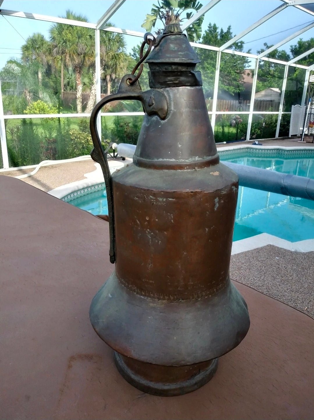 Antique Copper Insulated Jug with Lid c.1900 Industrial Primitive Farm Vessel 18” Tall - Workshop & Study