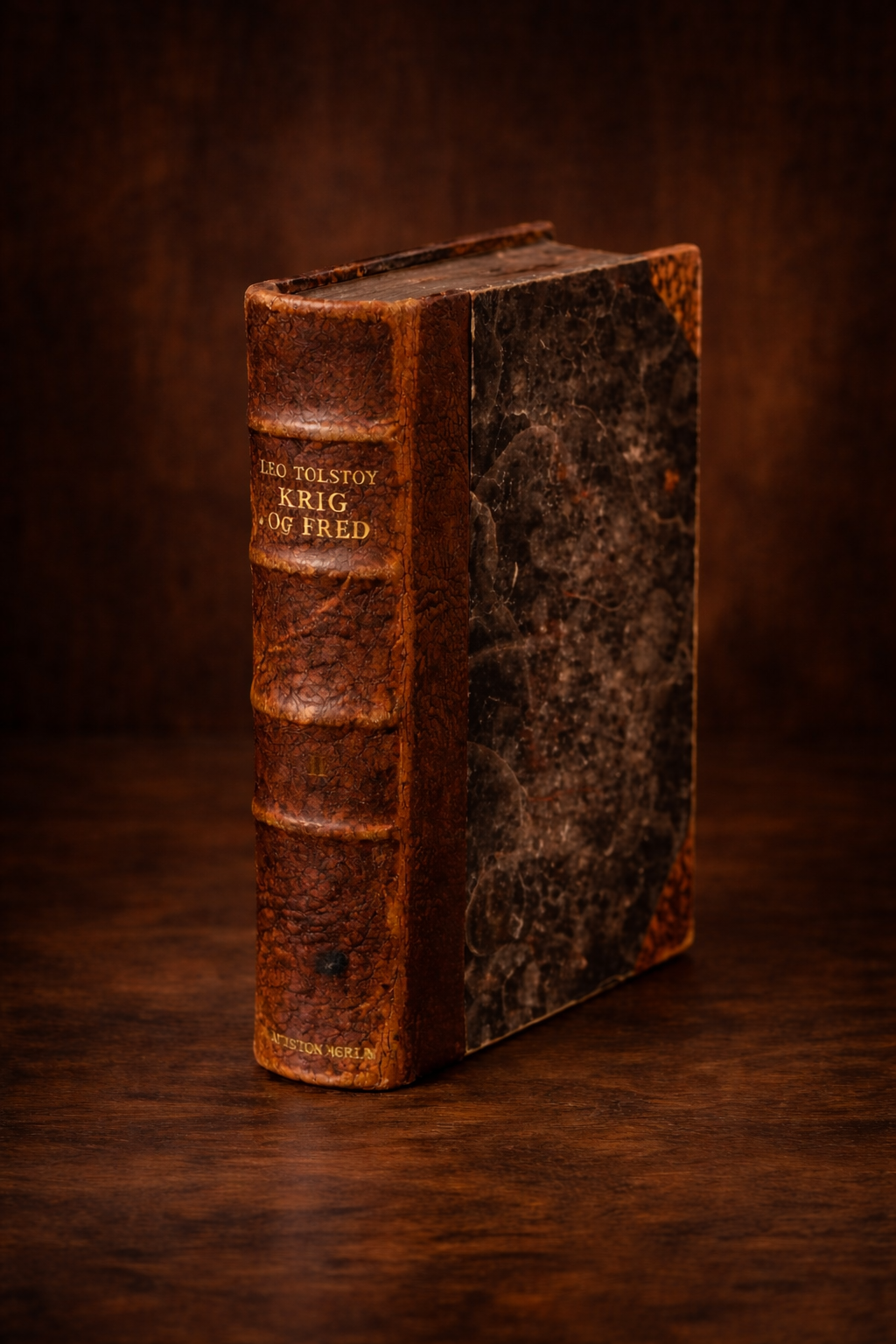 Antique Leo Tolstoy War and Peace Danish Krig og Fred Leather Bound 3 volume c1890