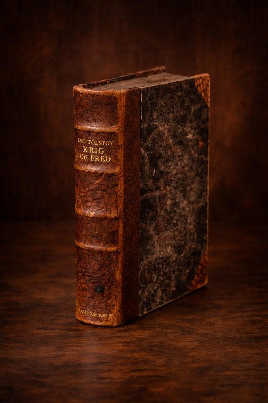 Antique Leo Tolstoy War and Peace Danish Krig og Fred Leather Bound 3 volume c1890