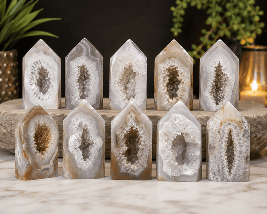 Natural Druzy Agate Tower Crystal Point 2.5–3.5" Polished Random Pull - Workshop & Study