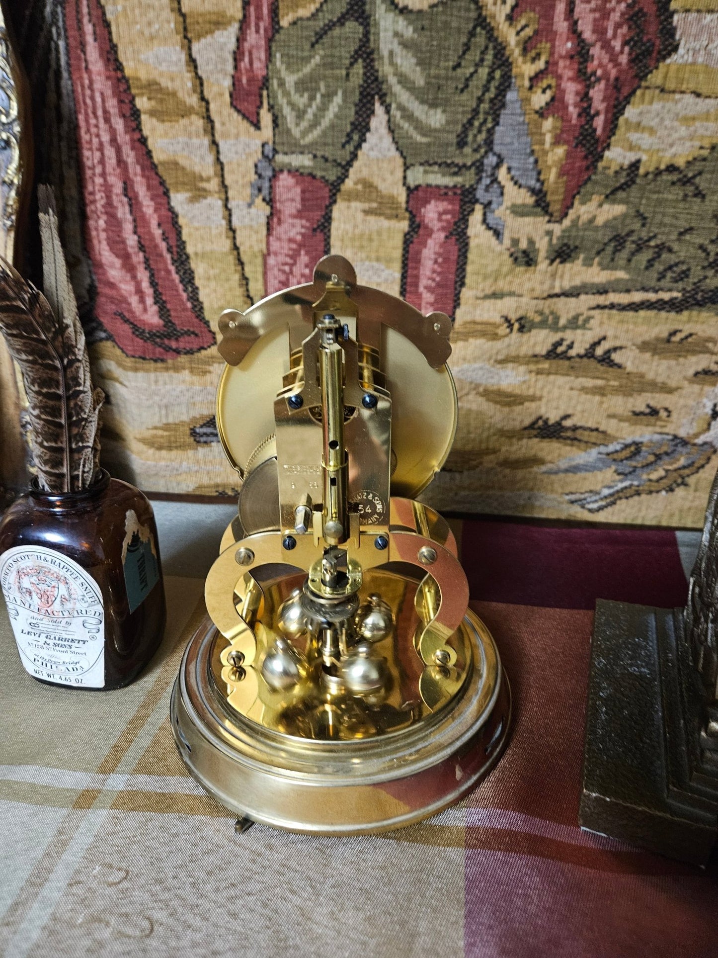 Vintage Schatz 1000 - Day Anniversary Clock with Glass Dome – Brass Torsion Pendulum Mantel Clock - Workshop & Study