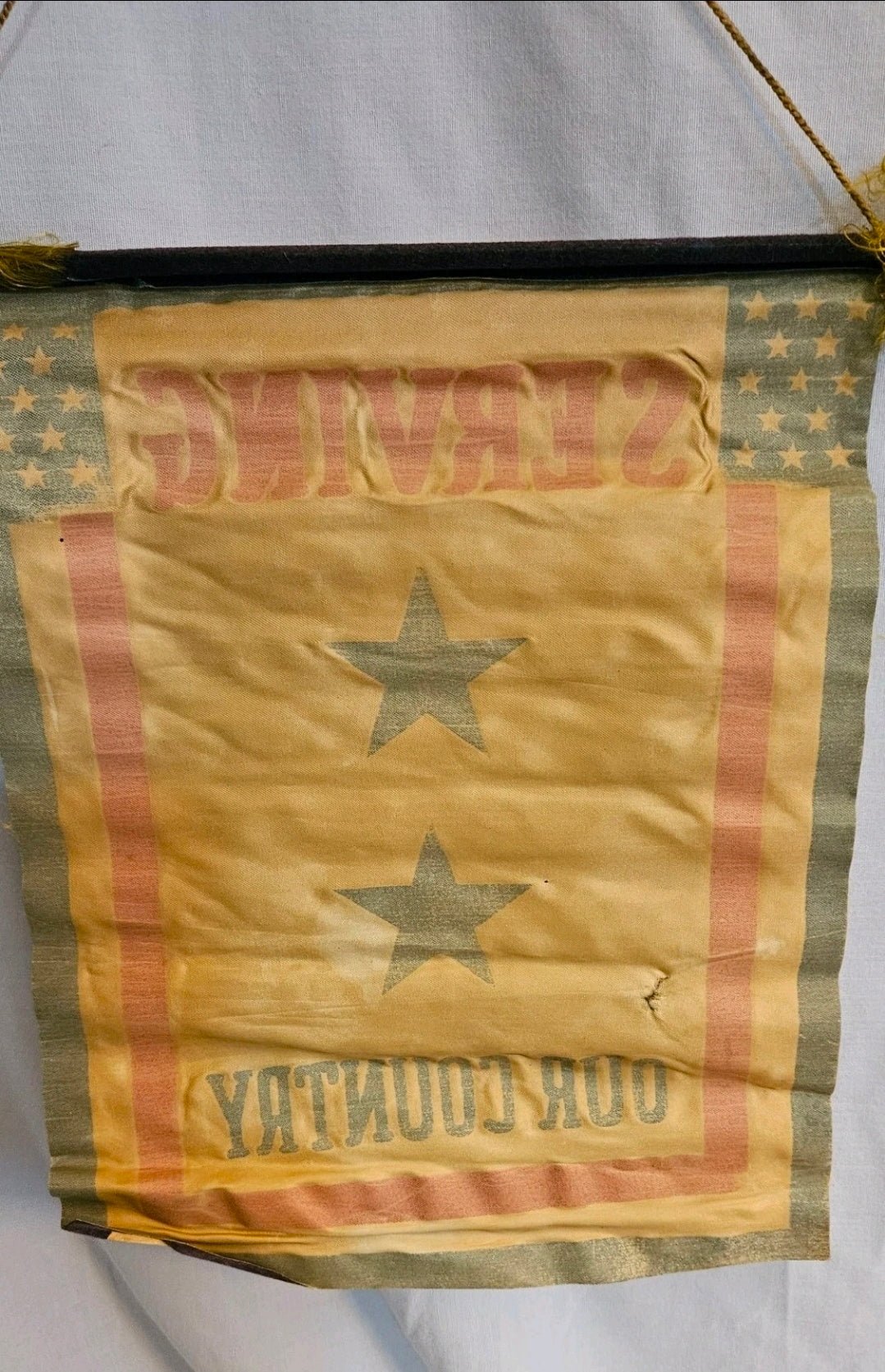 World War I Patriotic Silk Textile Set – “Serving Our Country” Banner & “Remember Me” Pillow Cover (c. 1917–1919) - Workshop & Study