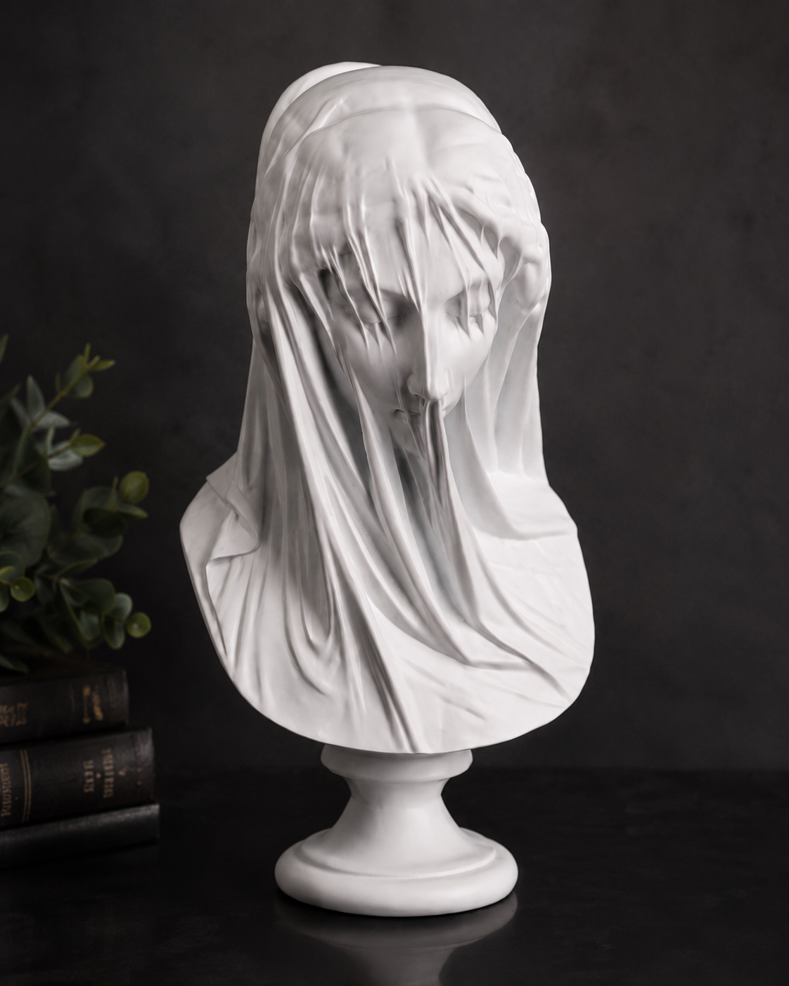 Veiled Lady Bust Statue White Marble Look Sculpture Classical Greek Roman Home Decor