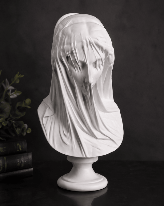 Veiled Lady Bust Statue White Marble Look Sculpture Classical Greek Roman Home Decor - Workshop & Study