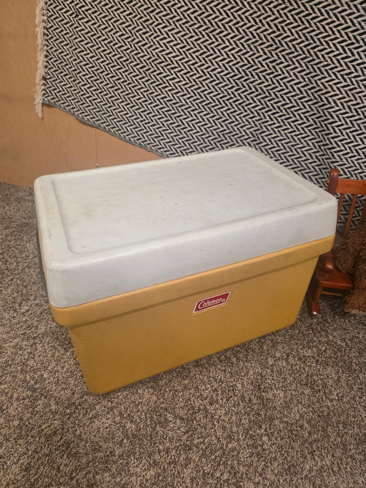 Vintage Coleman Cooler • Mustard Yellow & White Ice Chest • Metal Latch • Retro Camping Cooler