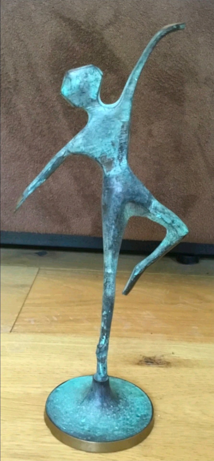 Vintage Mid Century Modern Brass Ballet Dancer Sculpture Verdigris Patina Abstract Figurine - Workshop & Study