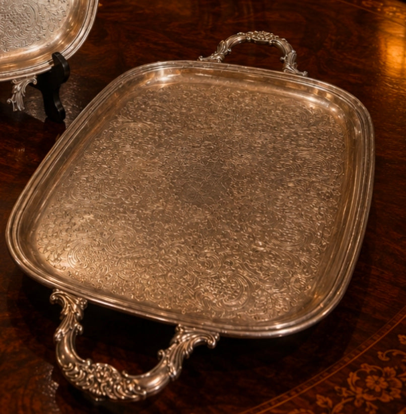 Vintage Silverplate Serving Set – 10-Piece Collection with Coffee Service, Serving Trays, Butter Dish & Pedestal Cake Stand