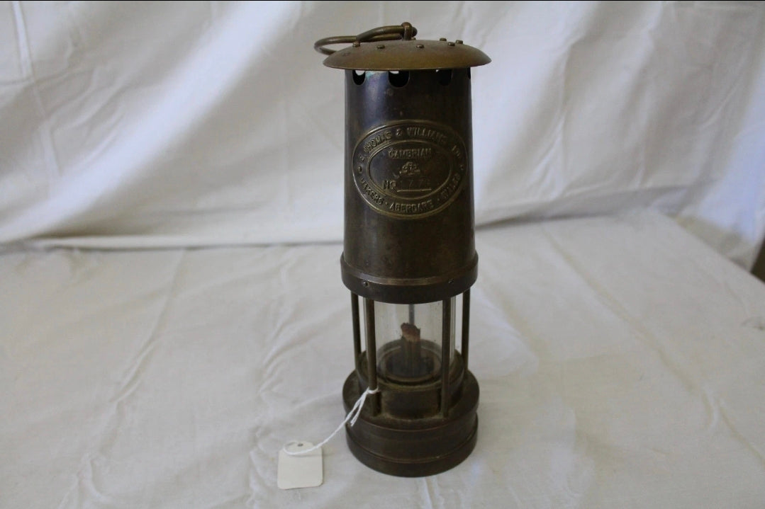 Antique E Thomas & Williams Cambrian Brass Miners Lamp Aberdare Wales No 7769