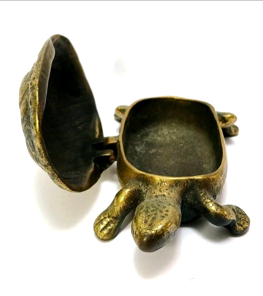 Antique Brass Turtle Trinket Box – English Hinged Shell Desk Object c. 1900 - Workshop & Study
