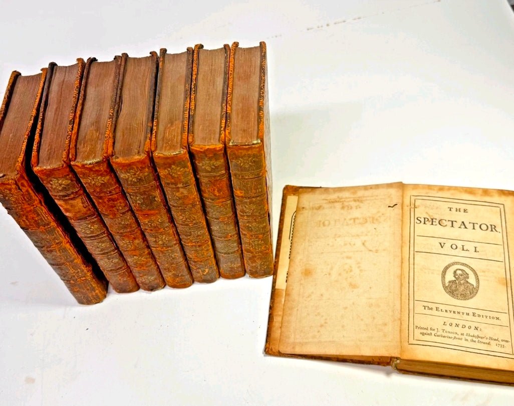 The Spectator – Eleventh Edition, 1733 Complete Eight-Volume Set Antique Collectible - Workshop & Study