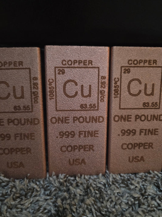 1 LB .999 Fine Copper Bullion Bar - Element Design - USA - Investment Grade Ingot - Workshop & Study