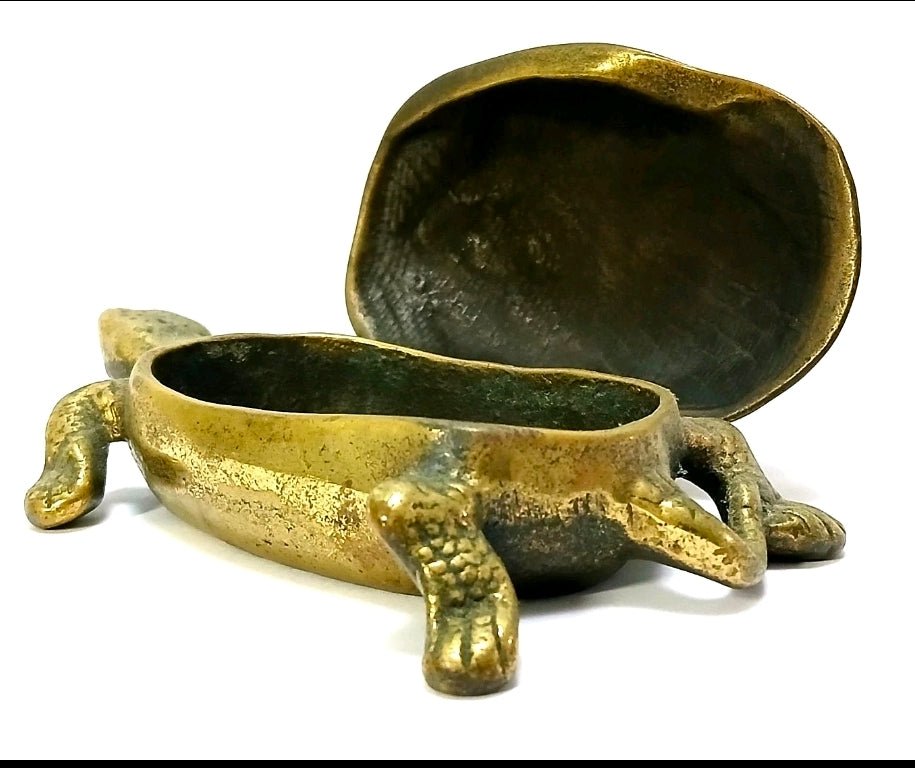 Antique Brass Turtle Trinket Box – English Hinged Shell Desk Object c. 1900 - Workshop & Study