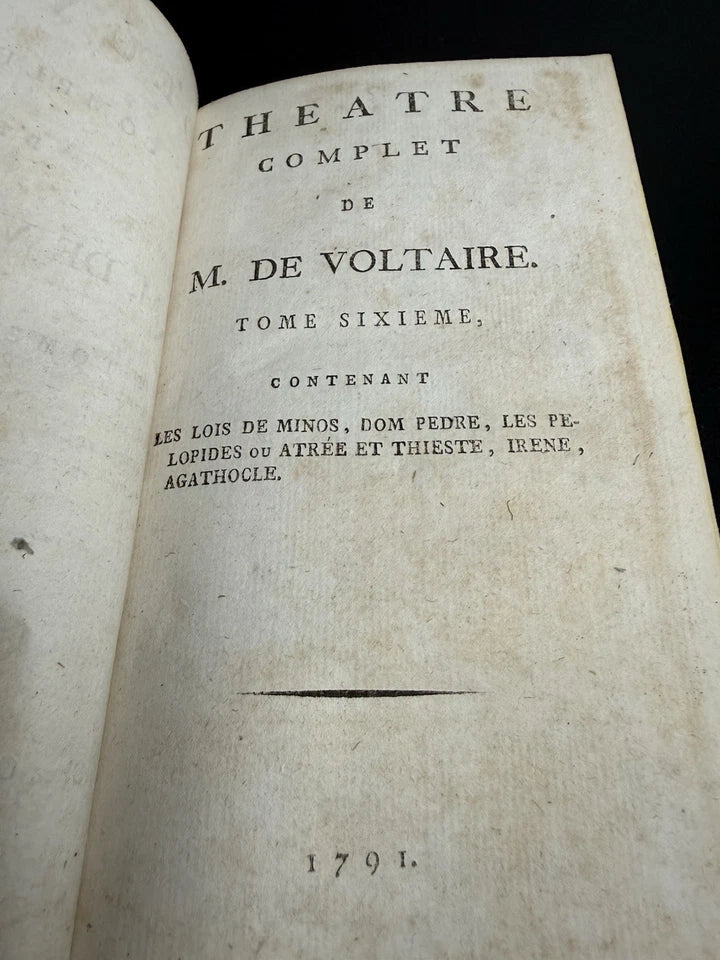 1791 Complete Works of Voltaire, Tome VI – Theatre Complet – Antique French Leather Book - Workshop & Study