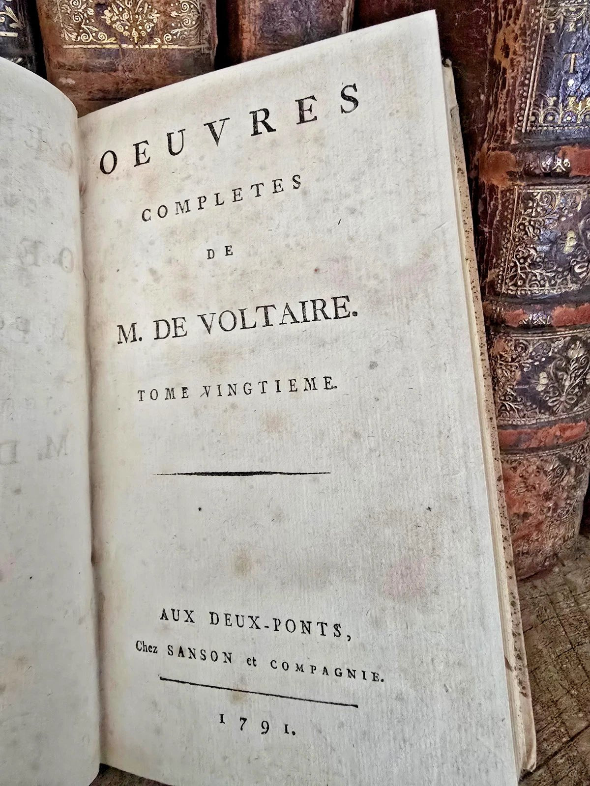 1791 Complete Works of Voltaire, Tome XX – Antique French Leather Book, Enlightenment Era - Workshop & Study